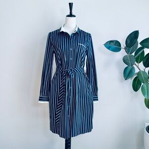 Brooks Brothers Red Fleece Navy Blue Striped Shirt Dress